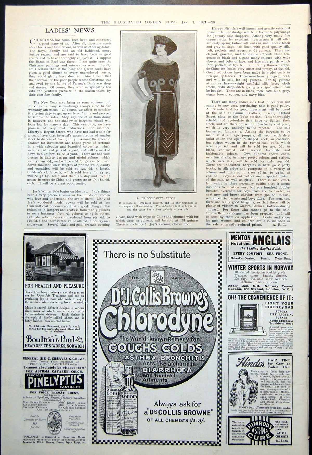 Old Print Ladies News Bridge Party Frock Arabesque Scroll Embroidery 1921 20th