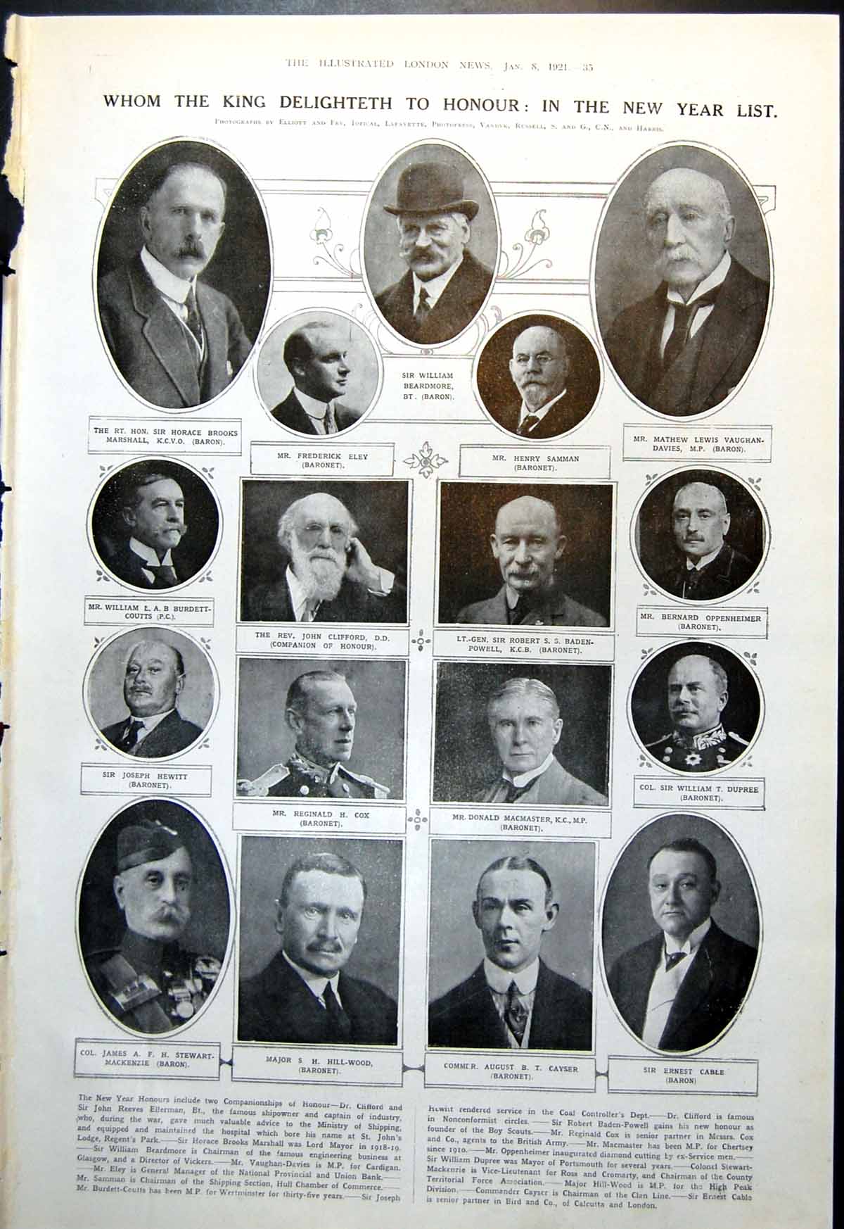 Antique Print New Years Honours List Portraits Earthquakes World Maps 1921 0