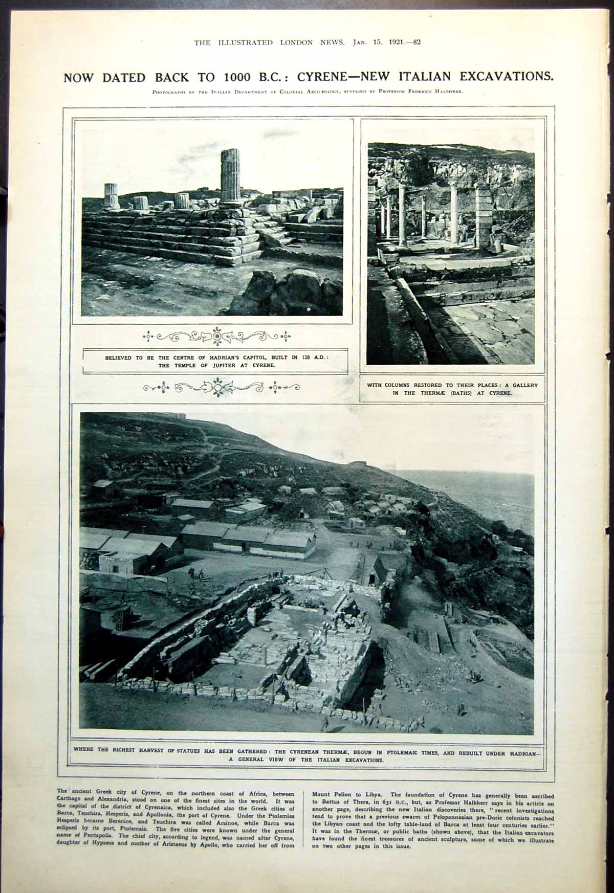 Antique Print Italian Excavations Cyrene Temple Jupiter Statues Found 1921 0