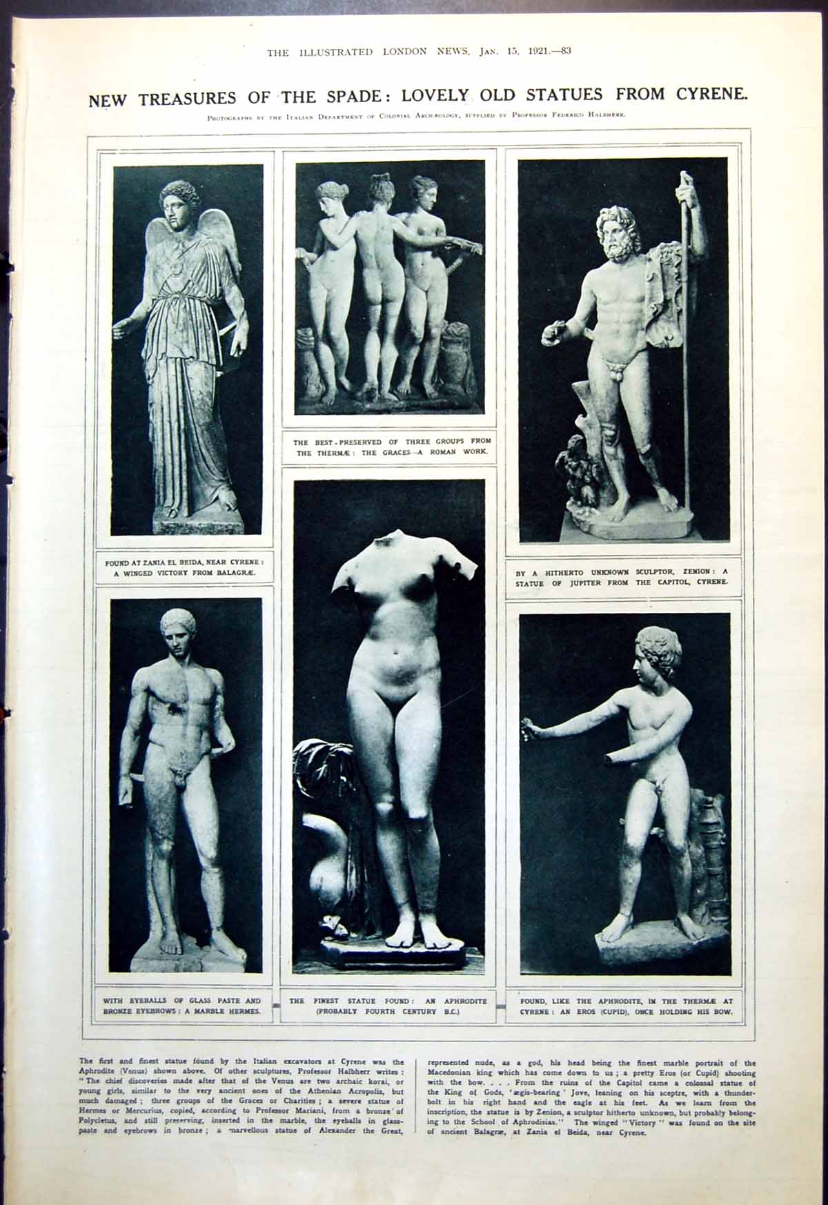 Old Print Statues From Cyrene Aphrodite Us Navy Dreadnought Indiana 1921 0 20th