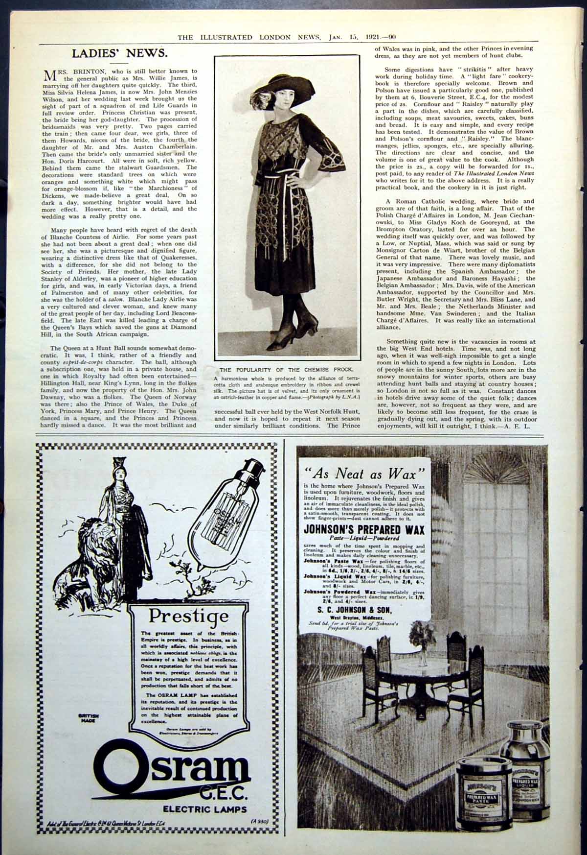 Antique Old Print Ladies News Popular Chemise Frock Arabesque Embroidery 1921