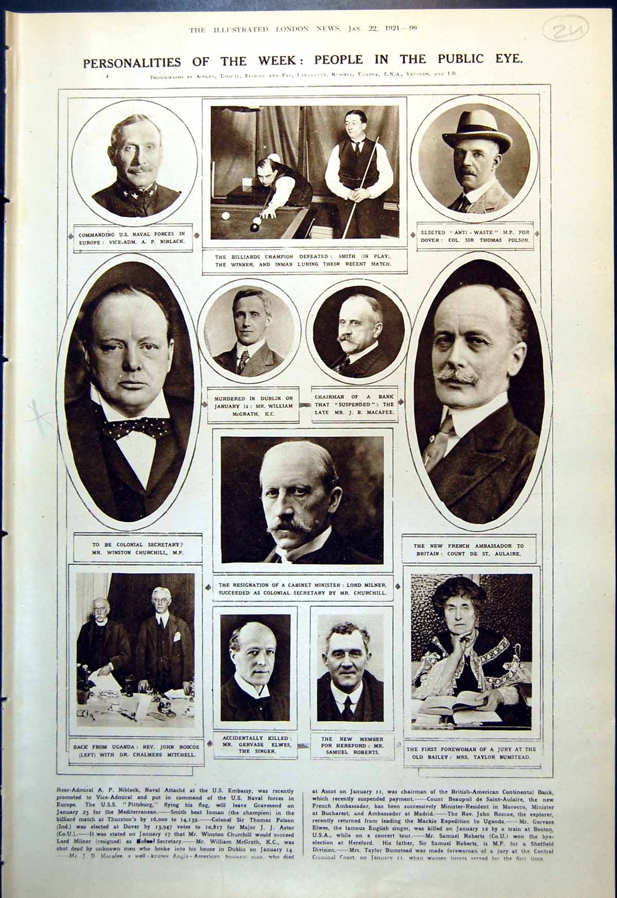 Old Print People Public Eye Winston Churchill England Wales Rugger 1921 0 20th