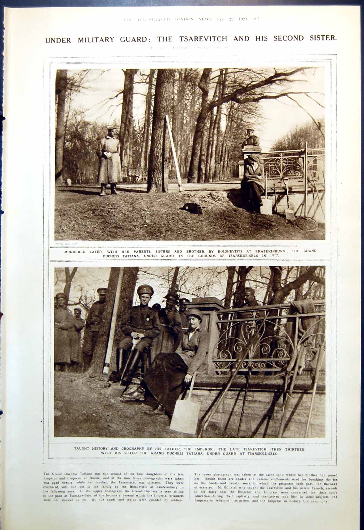 Old Print Military Guard Tsarevitch Alexander Palace Tsarskoe-Selo 1921 20th