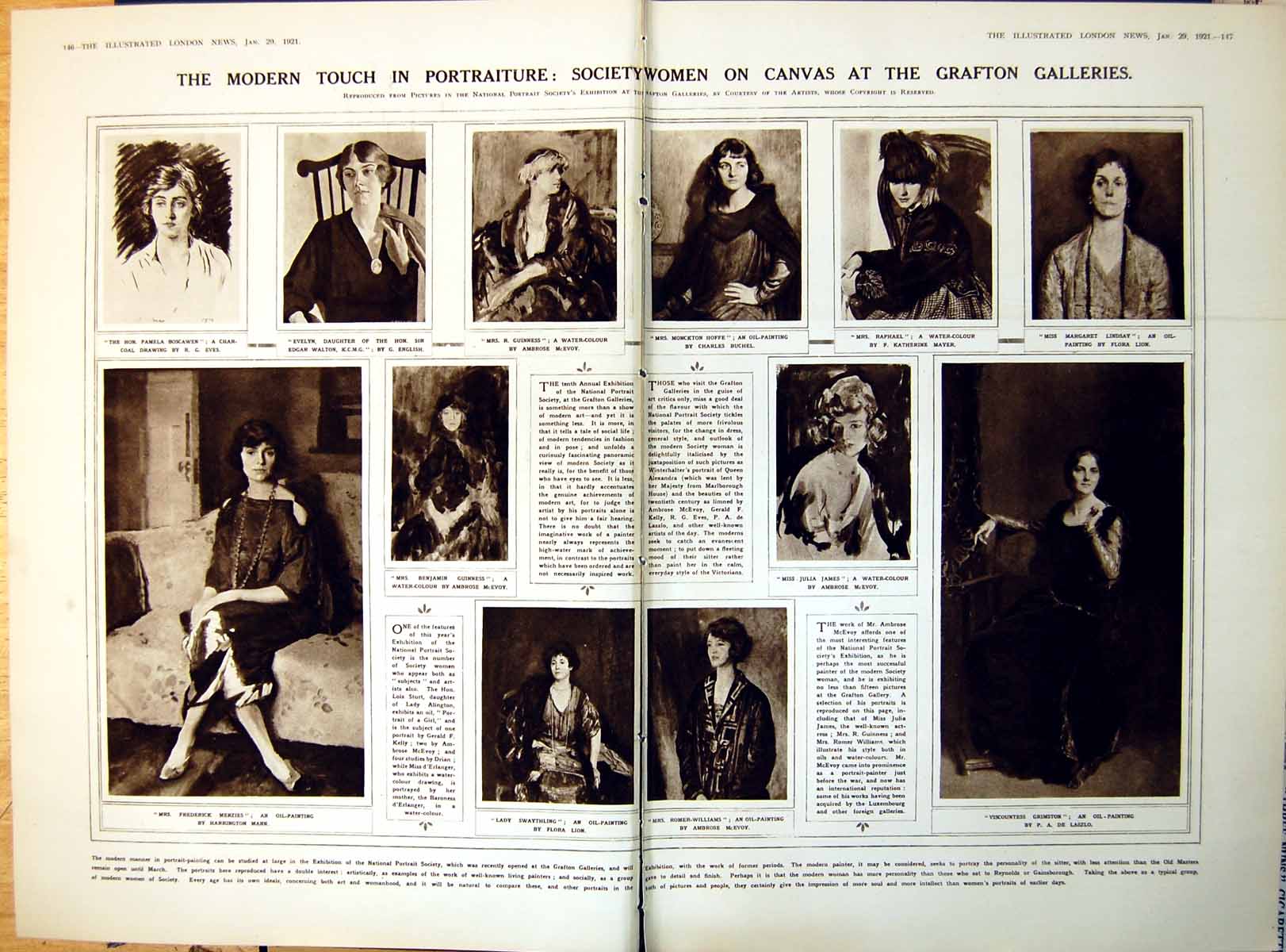 Antique Print Damaged Modern Touch Portraiture Ambrose Mcevoy Buchel 1921 20th