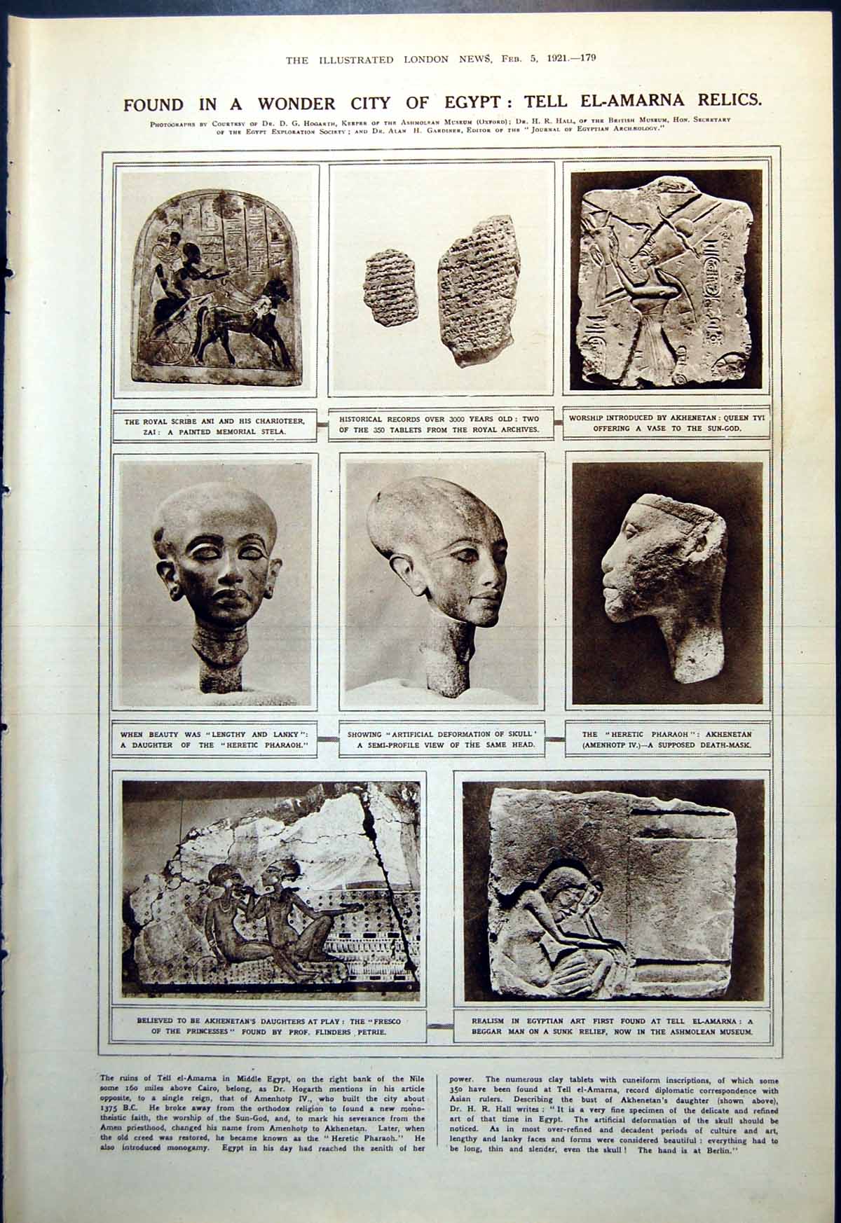 Antique Print Tell El-Armana Relics Akhenetan Death Mask Evening Gown 1921