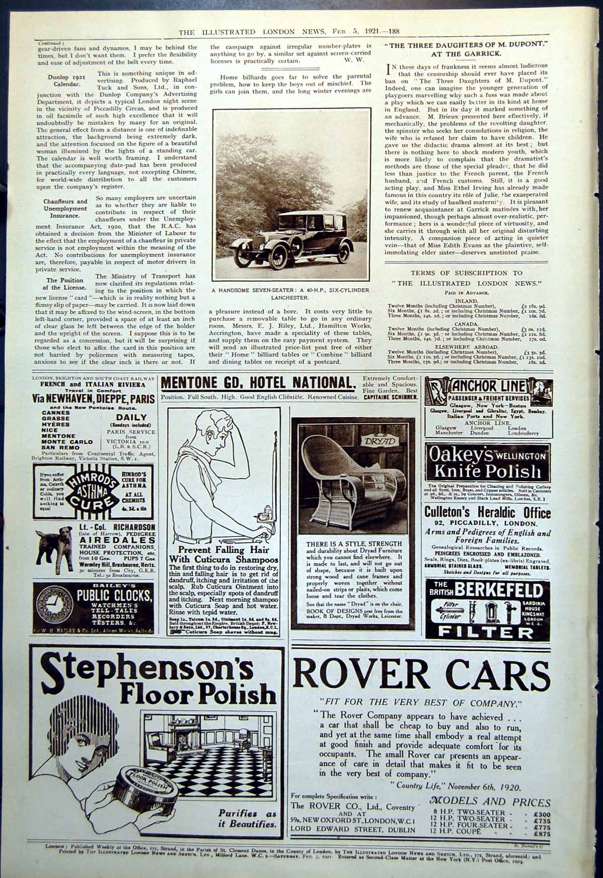 Old Vintage Print Handsome Seven Seater 40Hp Six-Cylinder Lanchester 1921