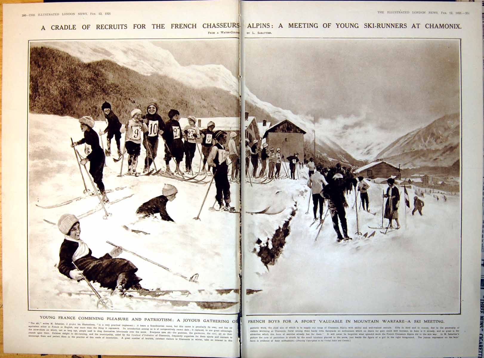 Old Damaged Meeting Young Ski Runners Chamonix Cradle Recruits 1921 20th