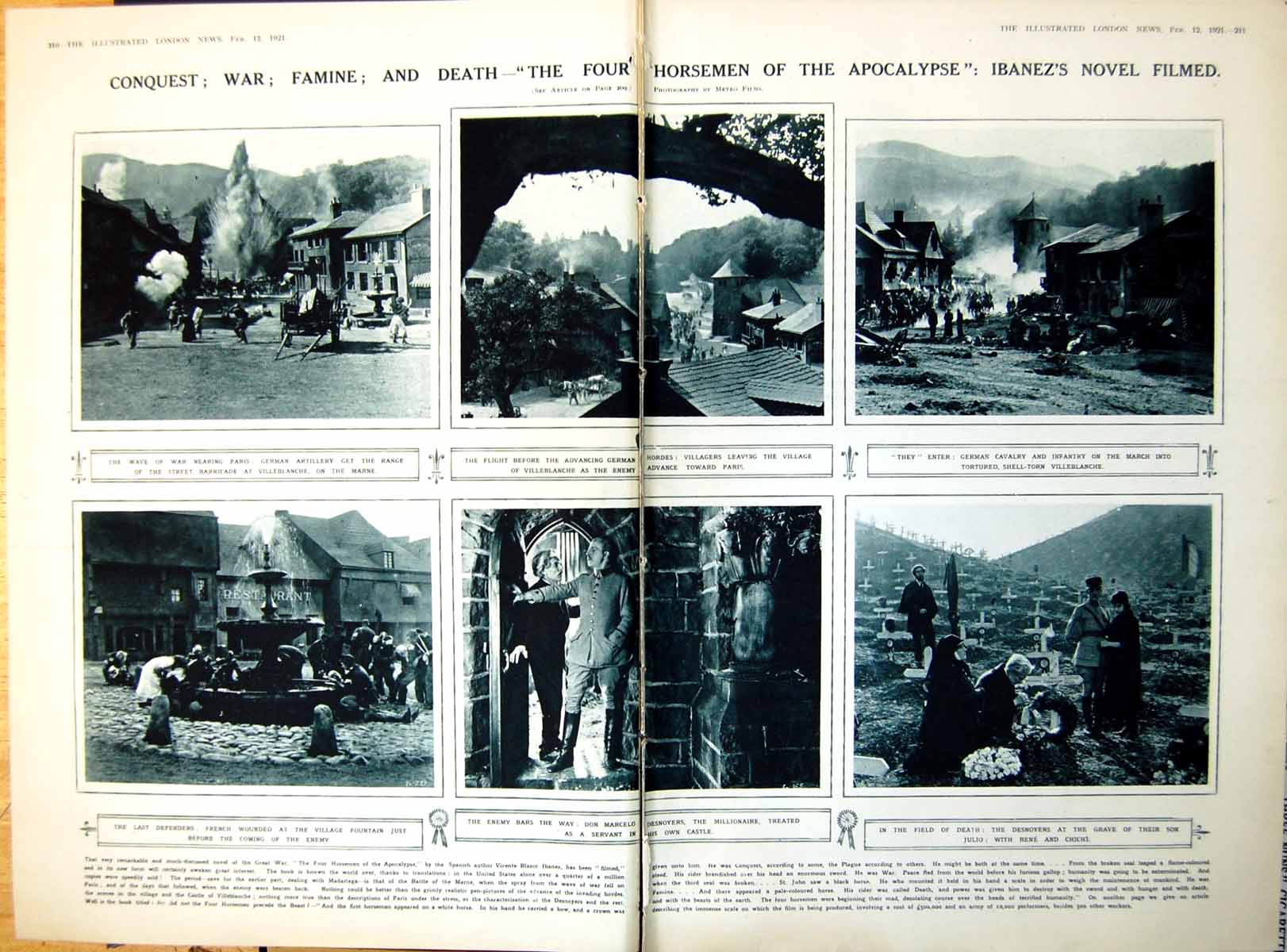 Antique Print Damaged Ibanez Filmed Horsemen Apocalypse Carnival Nice 1921