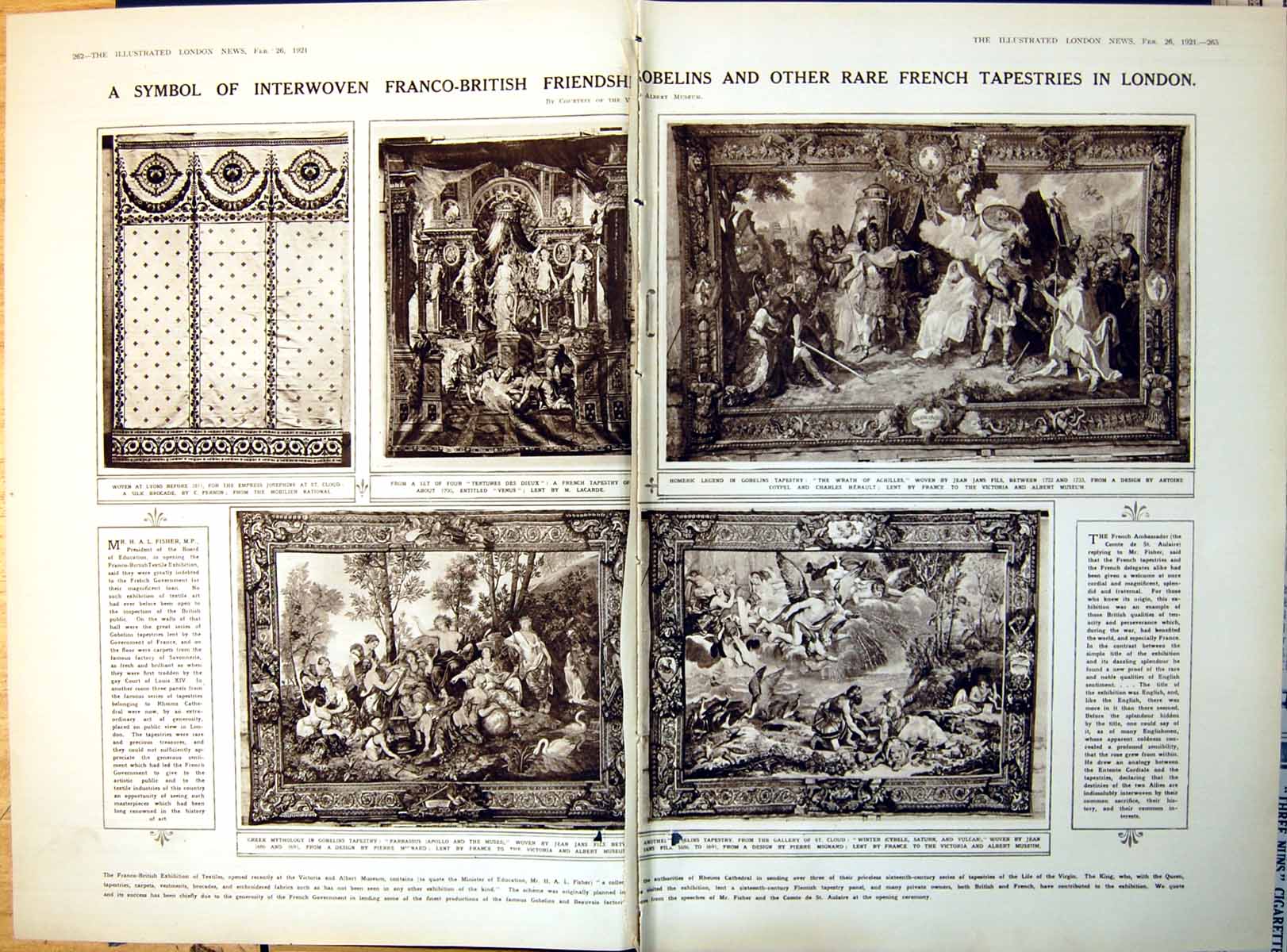 Old Print Damaged Rare French Tapestries London Gobelins Parnassus 1921 20th
