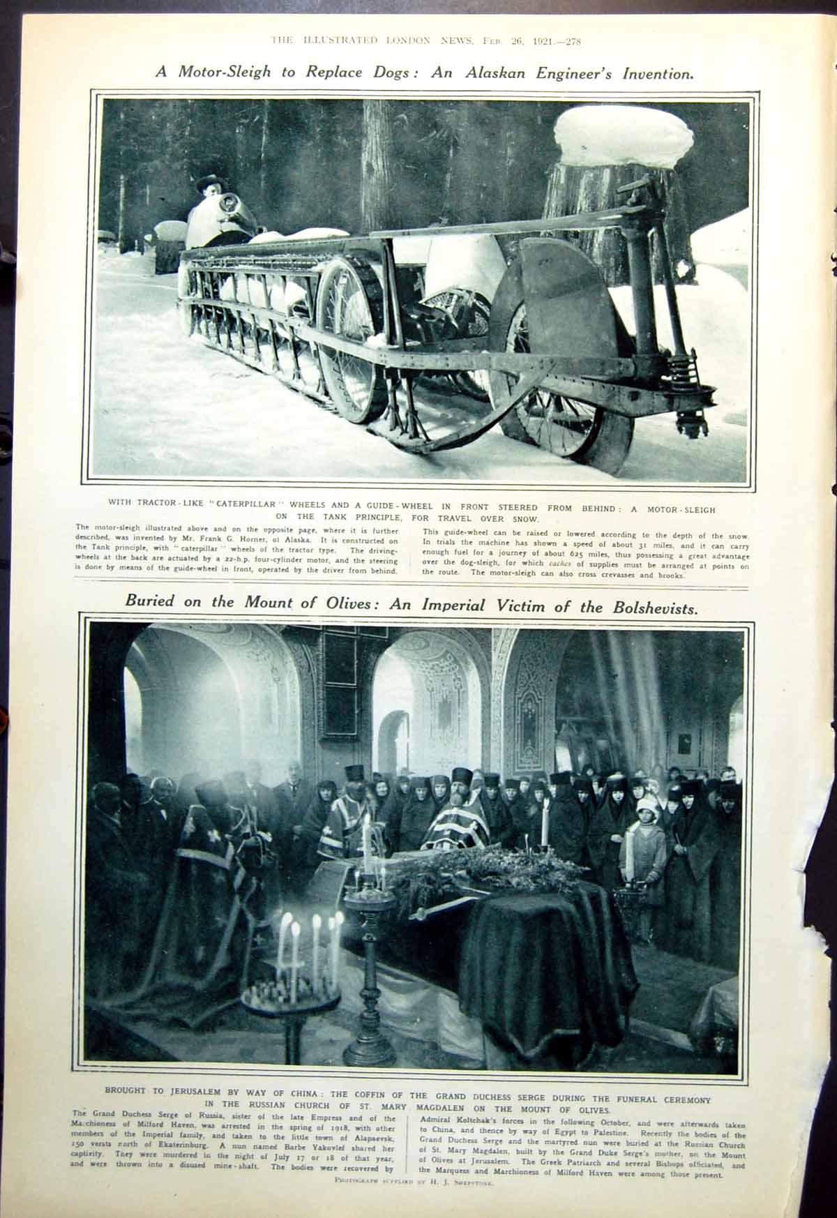 Old Print Motor Sleigh Tank Idea Coffin Grand Duchess Serge Theatre 1921 20th