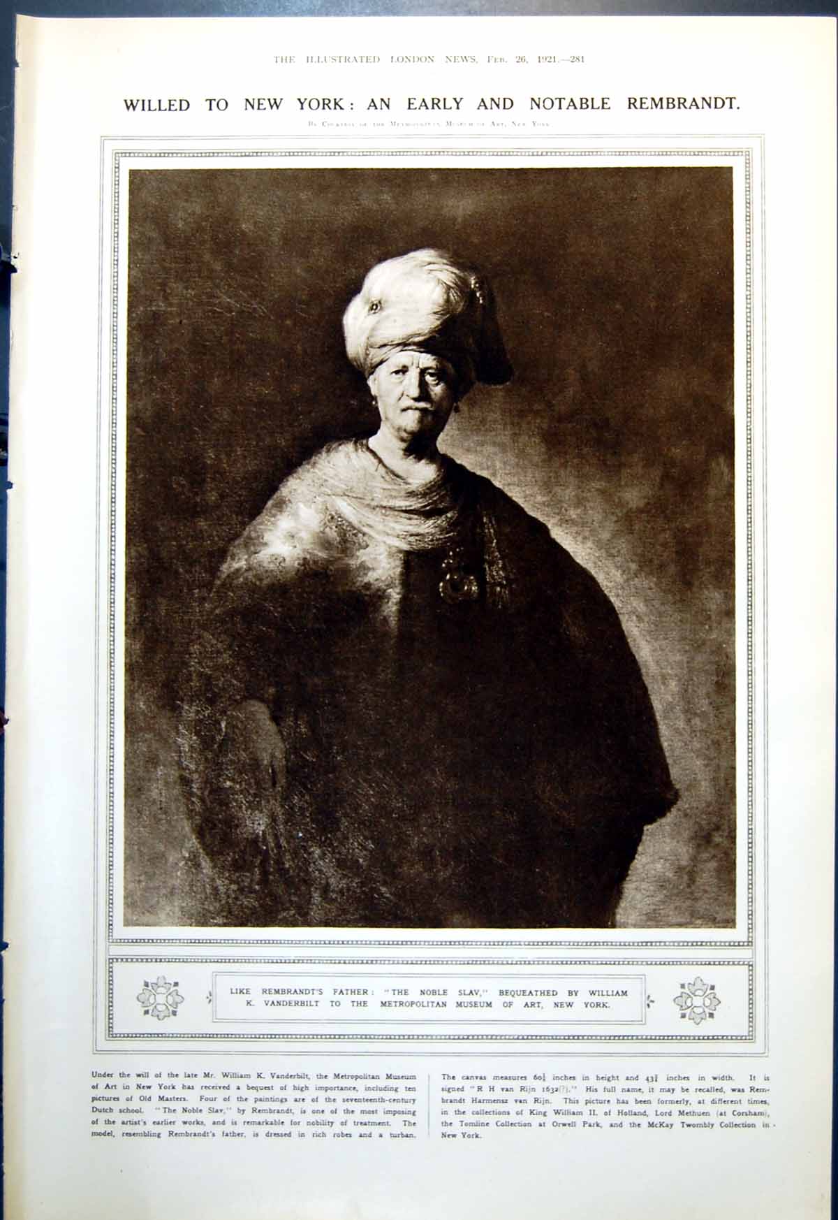Old Print Noble Slav Rembrandt Willed New York Waterloo Dog Racing 1921 20th
