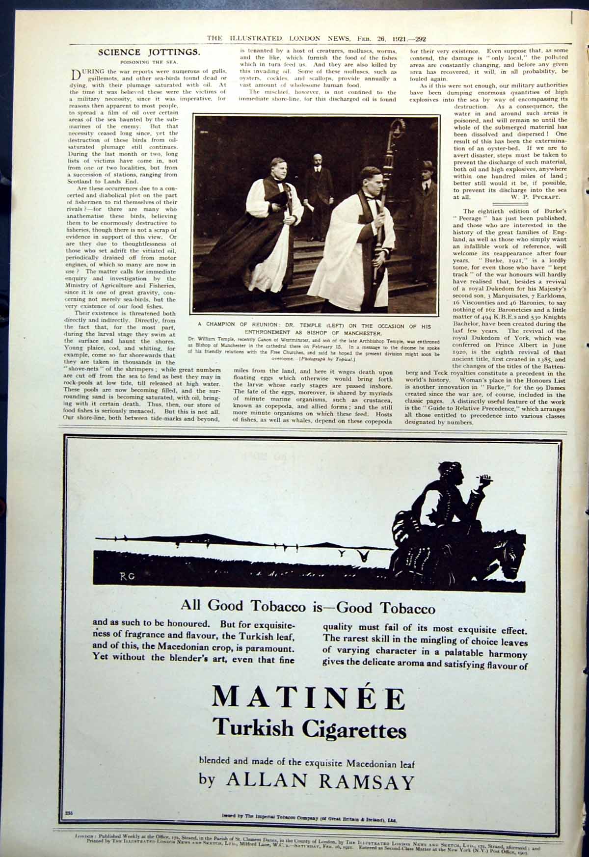 Old Vintage Print Dr William Temple Enthronment As Bishop Manchester 1921 20th