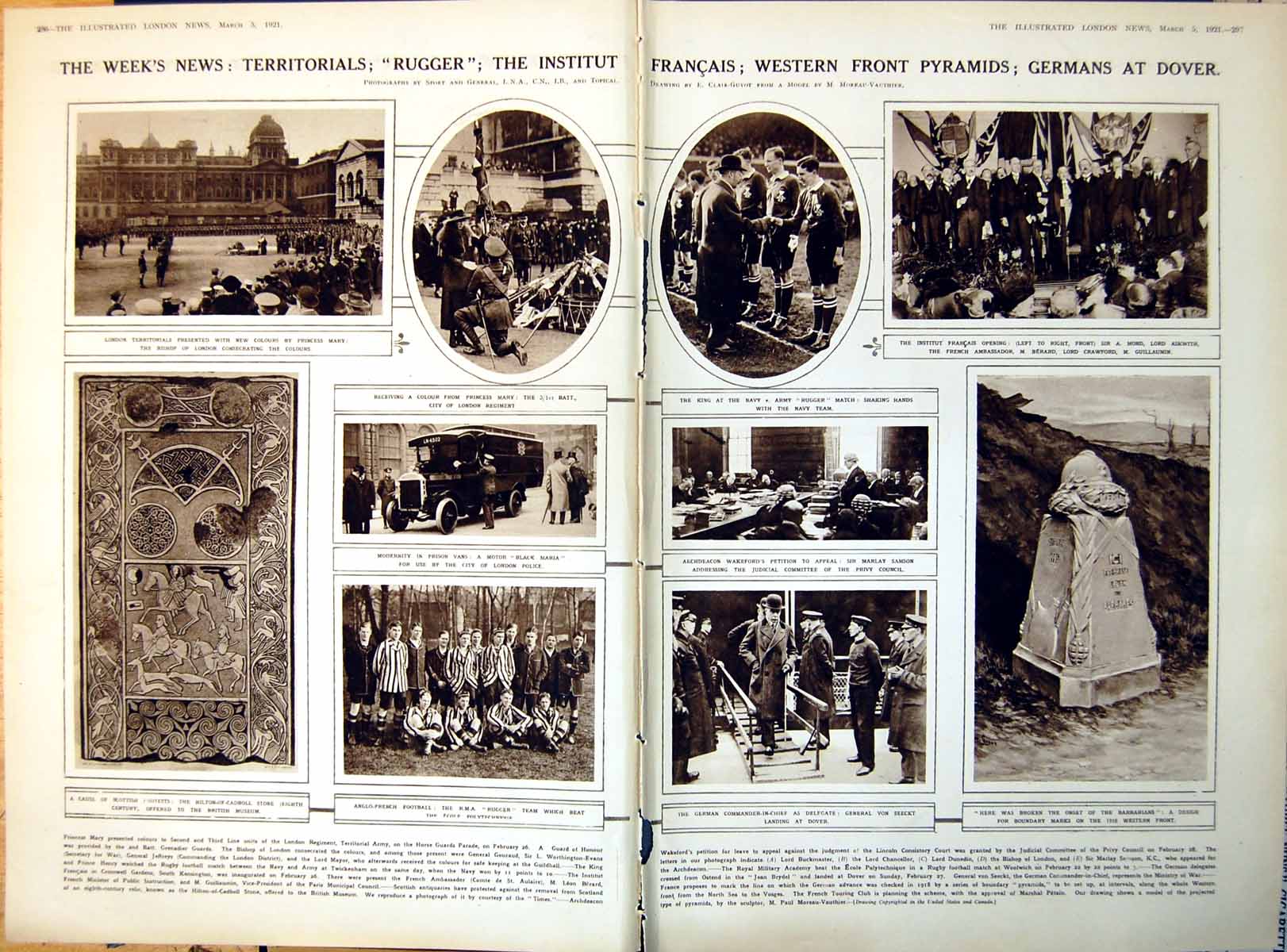 Antique Print Damaged Rugger Hilton-Of-Cadboll Stone Black Maria Van 1921 20th