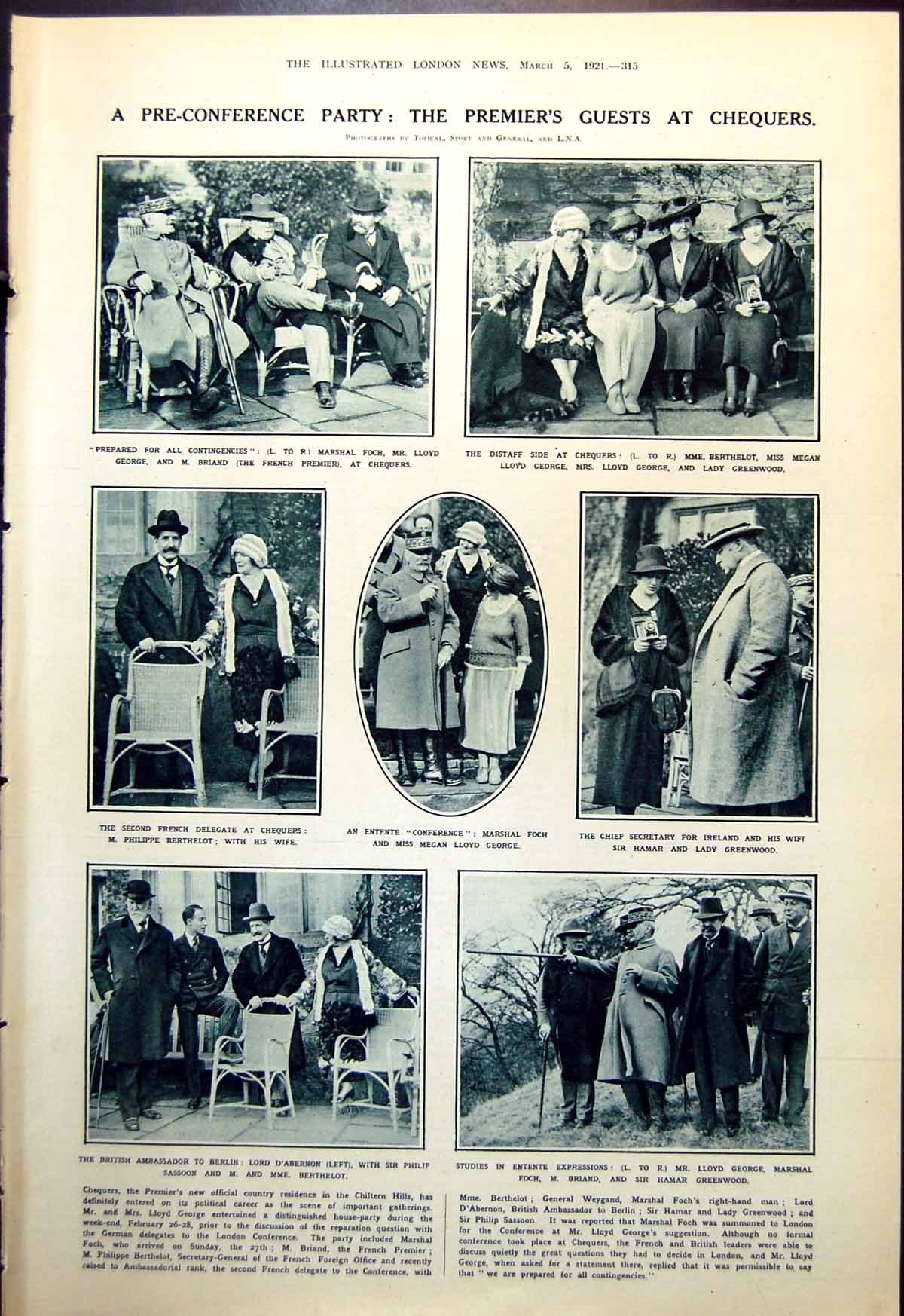 Antique Print Premier'S Guests Chequers Smart Afternoon Frock Ruffles 1921