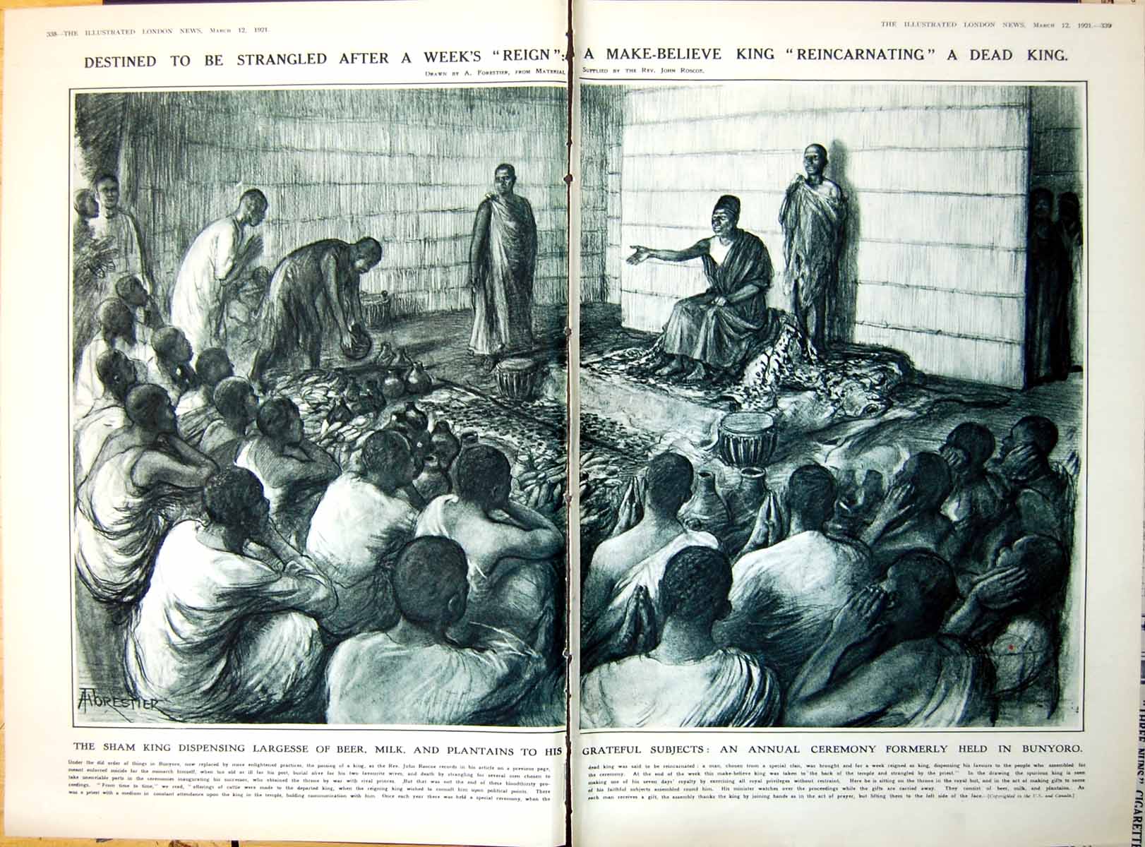 Old Print Damaged Passing King Bunyoro Uganda Gifts Food Beer Milk 1921 20th