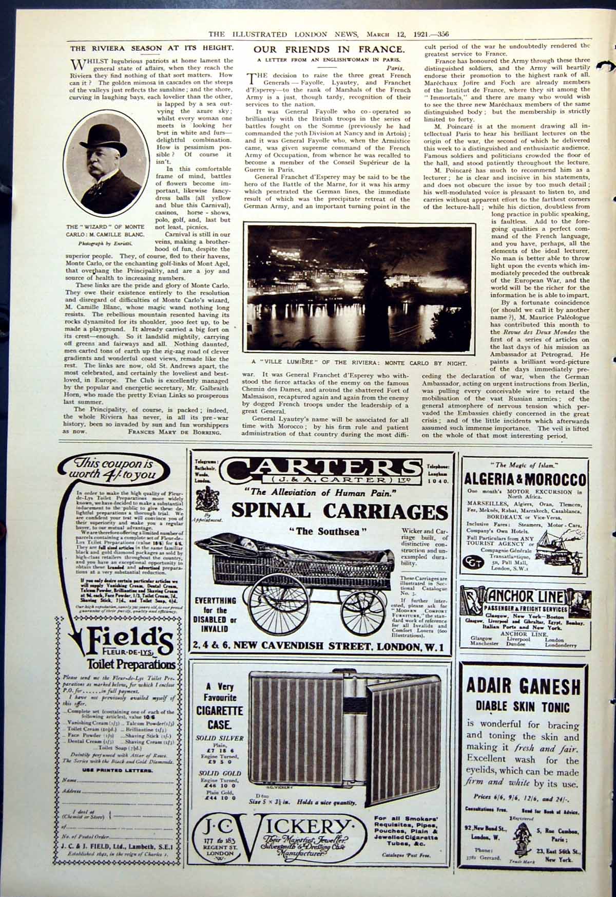 Antique Print Monte Carlo By Night M. Camille Blanc Wizard Monte Carlo 1921