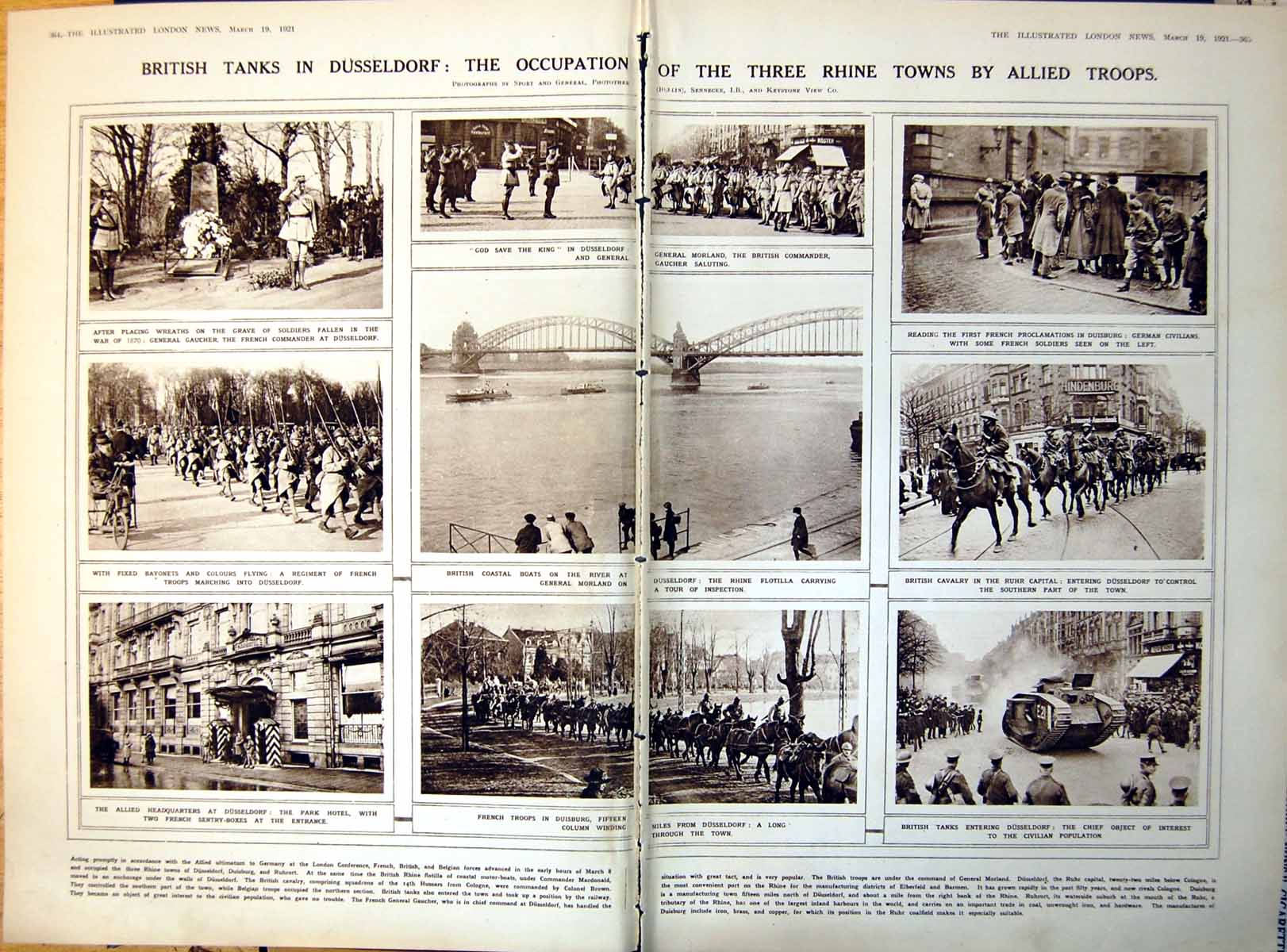 Old Print Damaged British Tanks In Dusseldorf Occuation Rhine Towns 1921 20th