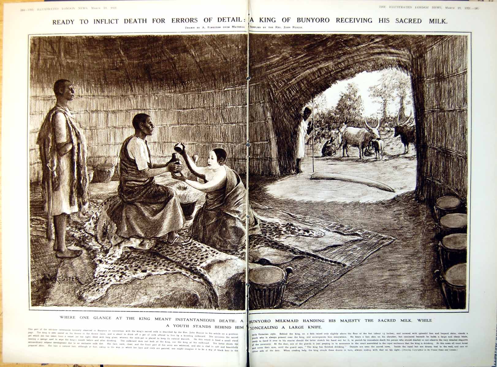 Old Vintage Print Damaged King Bunyoro Uganda Receiving Sacred Milk 1921 20th