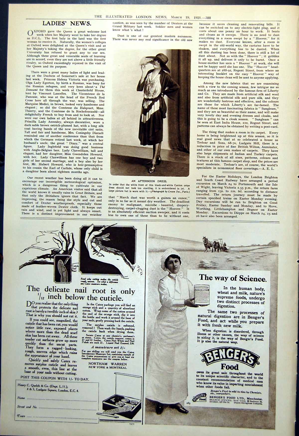 Antique Old Print Ladies News Afternoon Dress Jet Embroidered White Hat 1921