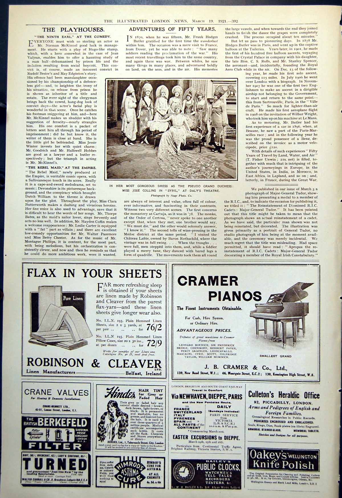 Antique Old Print Jose Collins Sybil Daly'S Theatre Pseudo Grand Duchess 1921