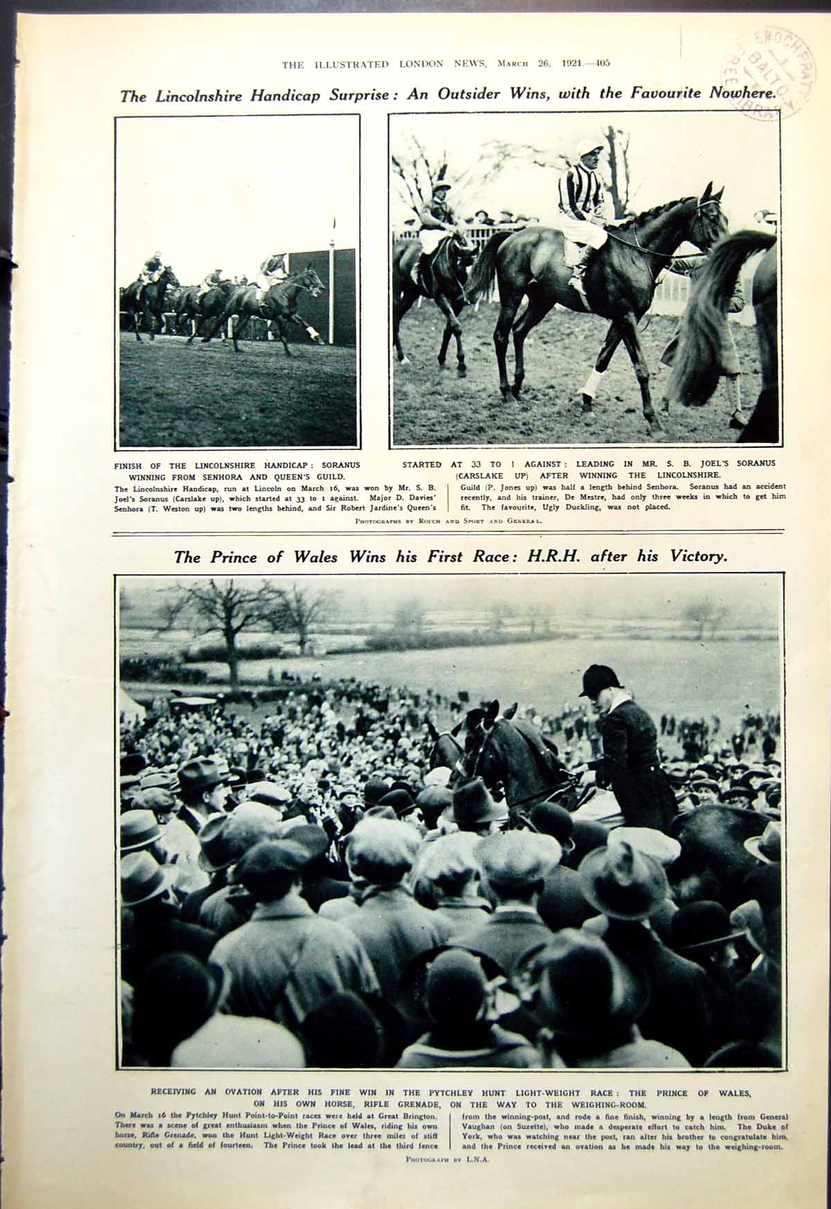 Old Prince Wales Wins Race Pytchley Hunt Young Kestrels In Nest 1921 20th