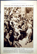 Old Print Popular Paris Revellers Toy Balloon Mi-Careme Ball Masque 1921 20th