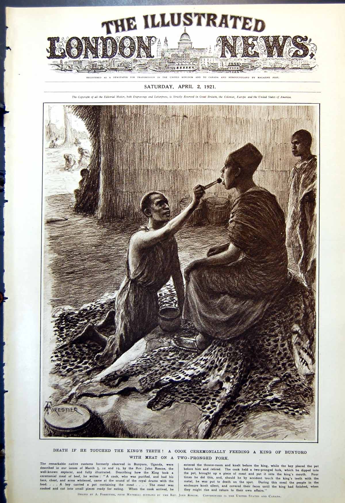 Antique Print Ceremonially Feeding King Bunyoro Uganda A Chamberlain 1921 20th