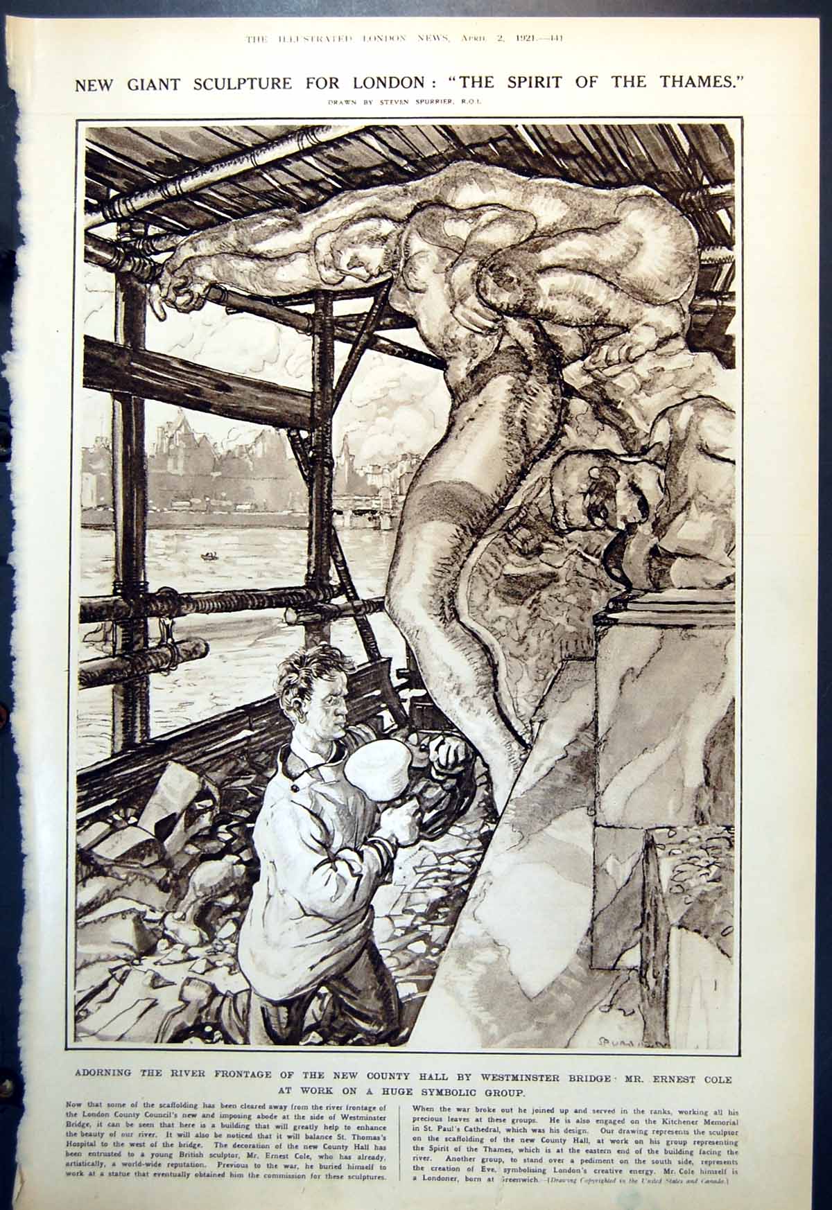 Antique Print Spirit Thames Ernest Cole Progress Types Flight Animals 1921