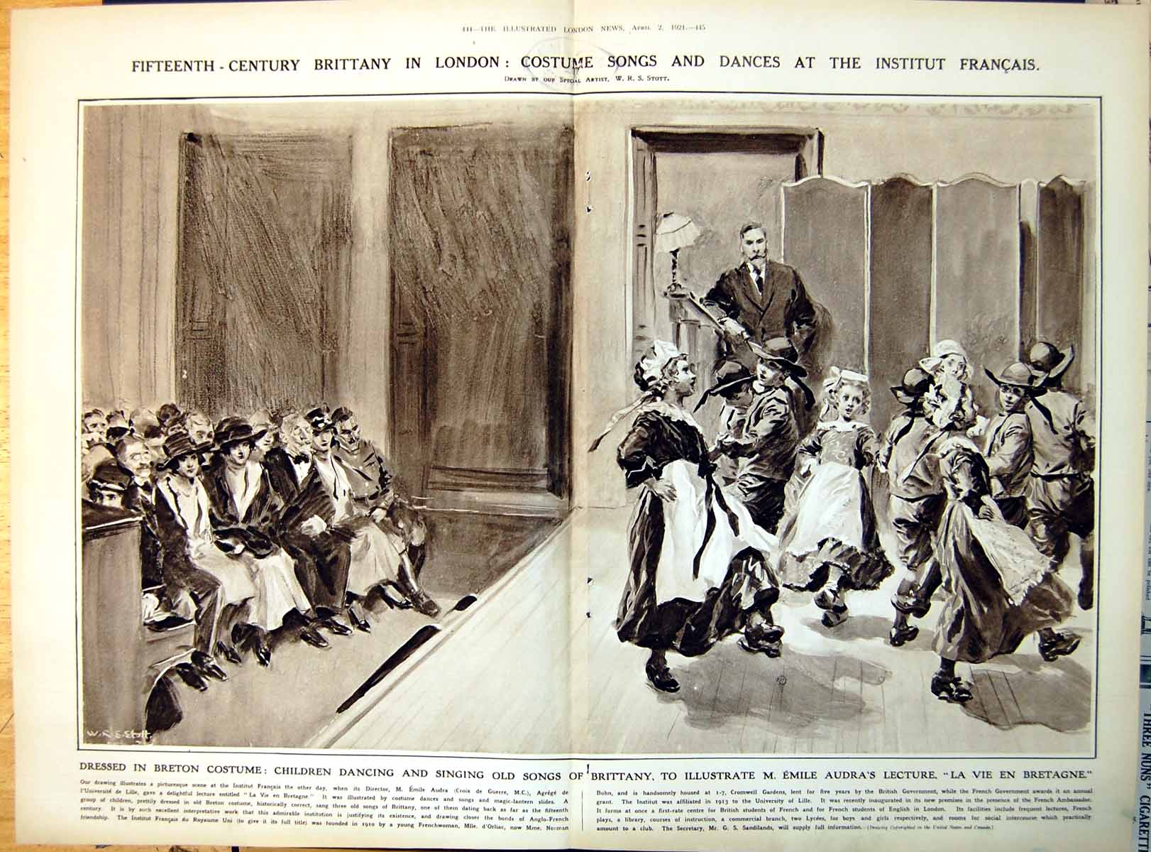 Antique Print Fifteenth Century Brittany London Costume Songs Dances 1921 20th