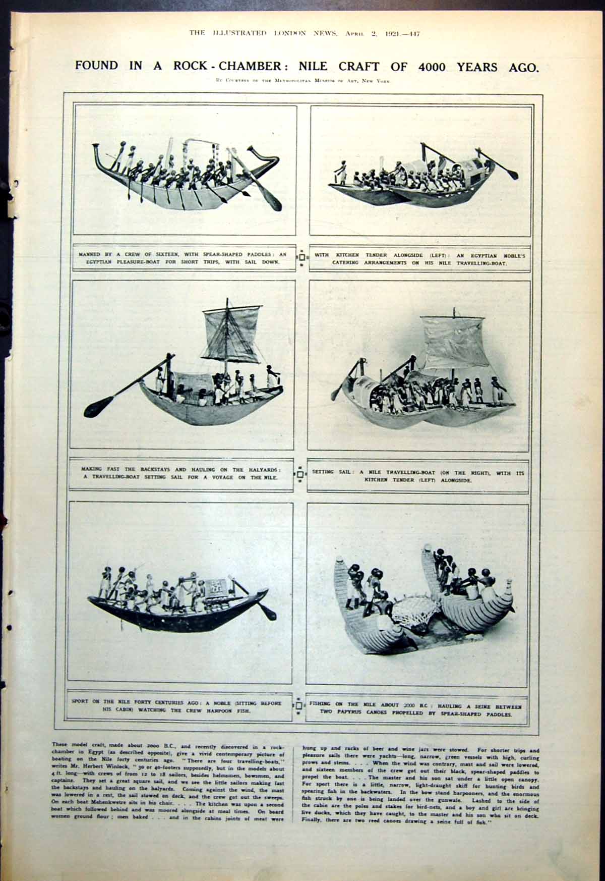 Antique Print Nile Craft 4000 Yr Models Ancient Egypt Lords Labourers 1921