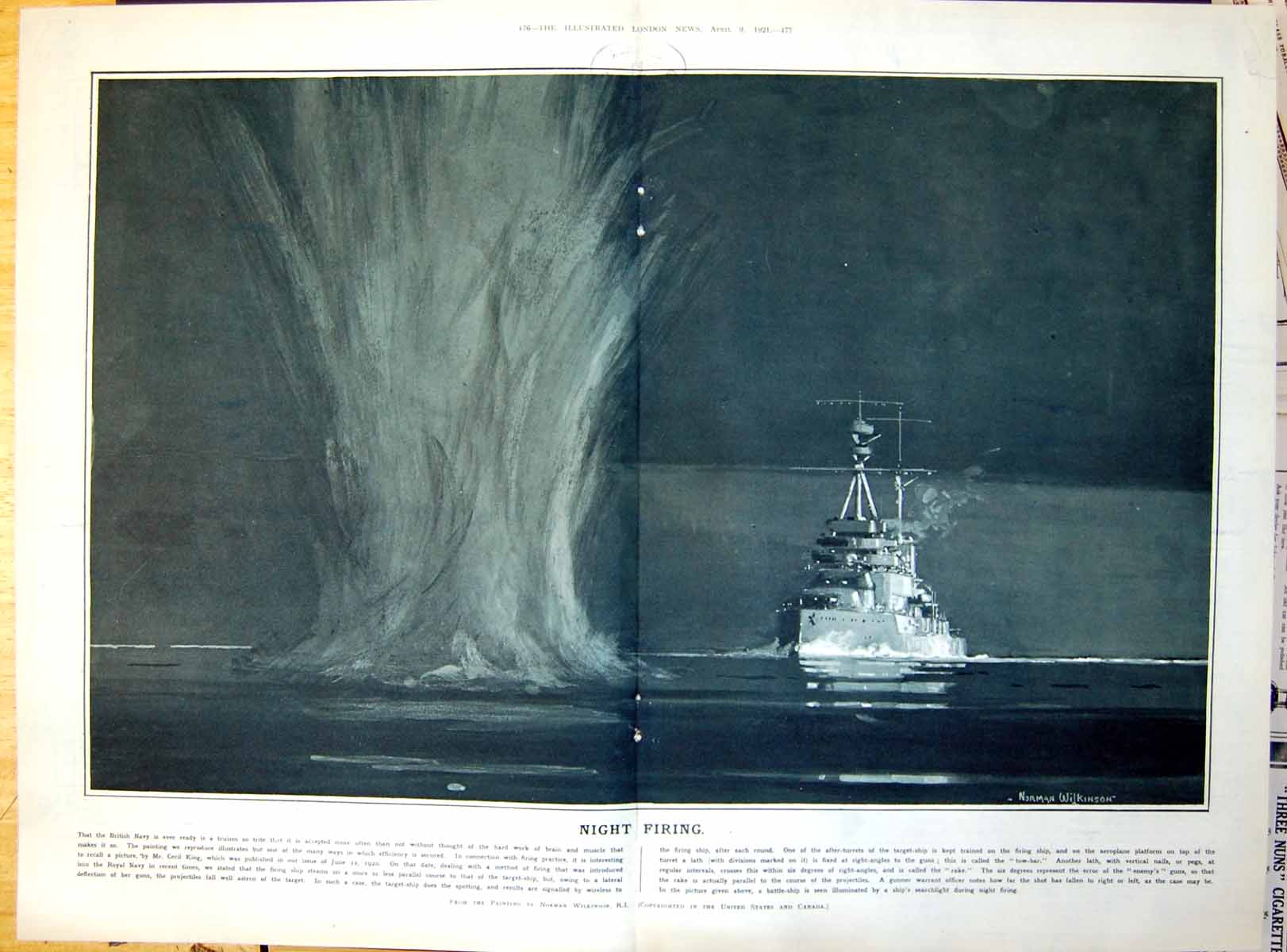 Old Night Firing Ship Explosion From Painting Norman Wilkinson 1921 20th