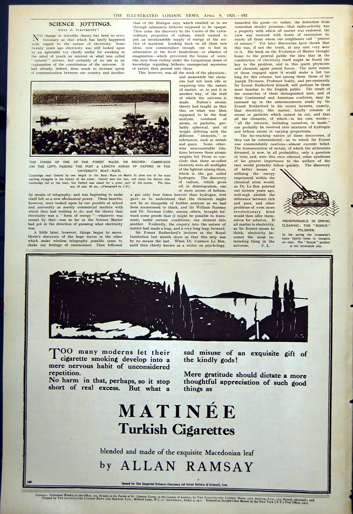 Old Cambridge Win A Length Ahead Oxford In University Boat Race 1921 20th