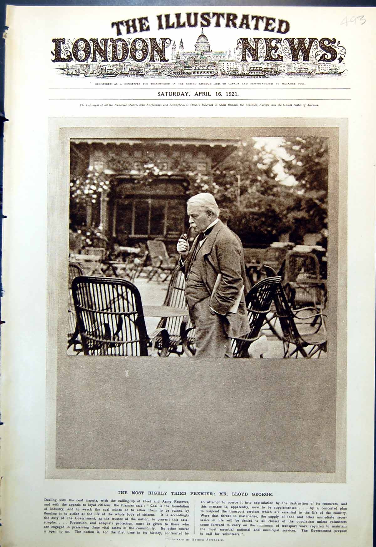 Old Lloyd George Thinking Coal Crisis Lord Minto Carries Bride 1921 20th