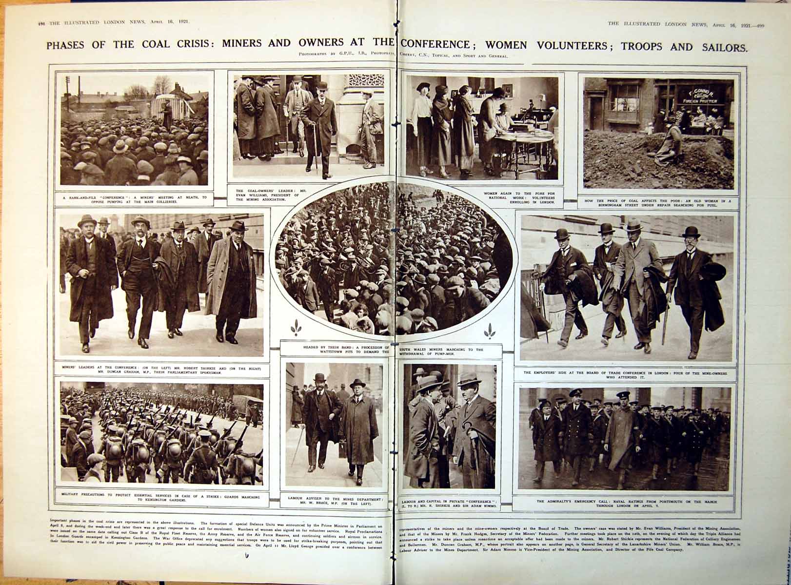 Old Print Damaged Phases Coal Crisis Miners Owners Women Volunteers 1921 20th