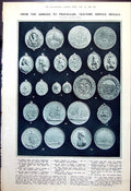 Antique Old Print -Time Service Medals Armada To Trafalgar Great War 1921 20th