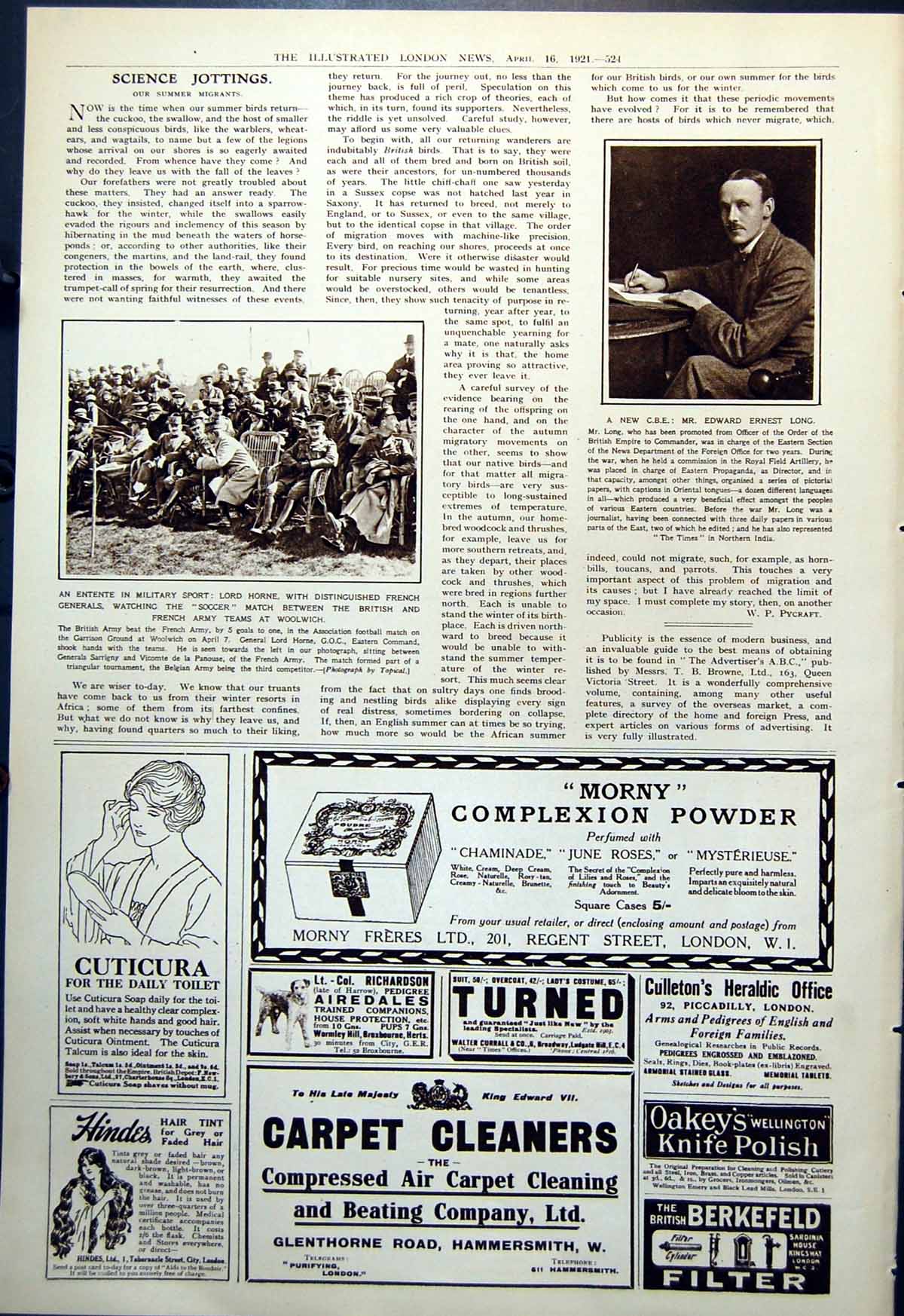 Antique Old Print Lord Horne French Generals Watching Soccer Ee Long Cbe 1921