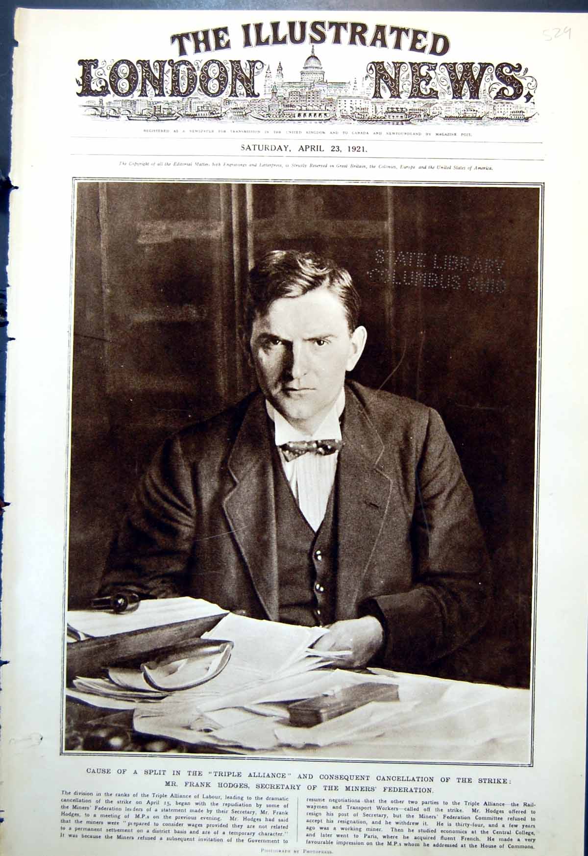 Old Frank Hodges Secretary Mining Fed. General Sir John Cowans 1921 20th