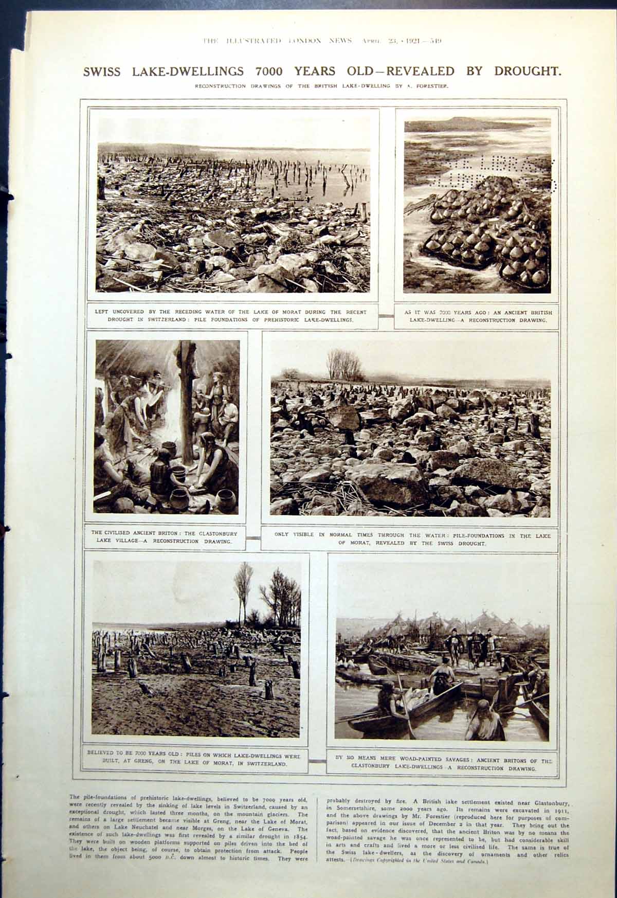 Antique Old Print Swiss Lake Dwellings 7000 Years Polo Snow Us Practice 1921