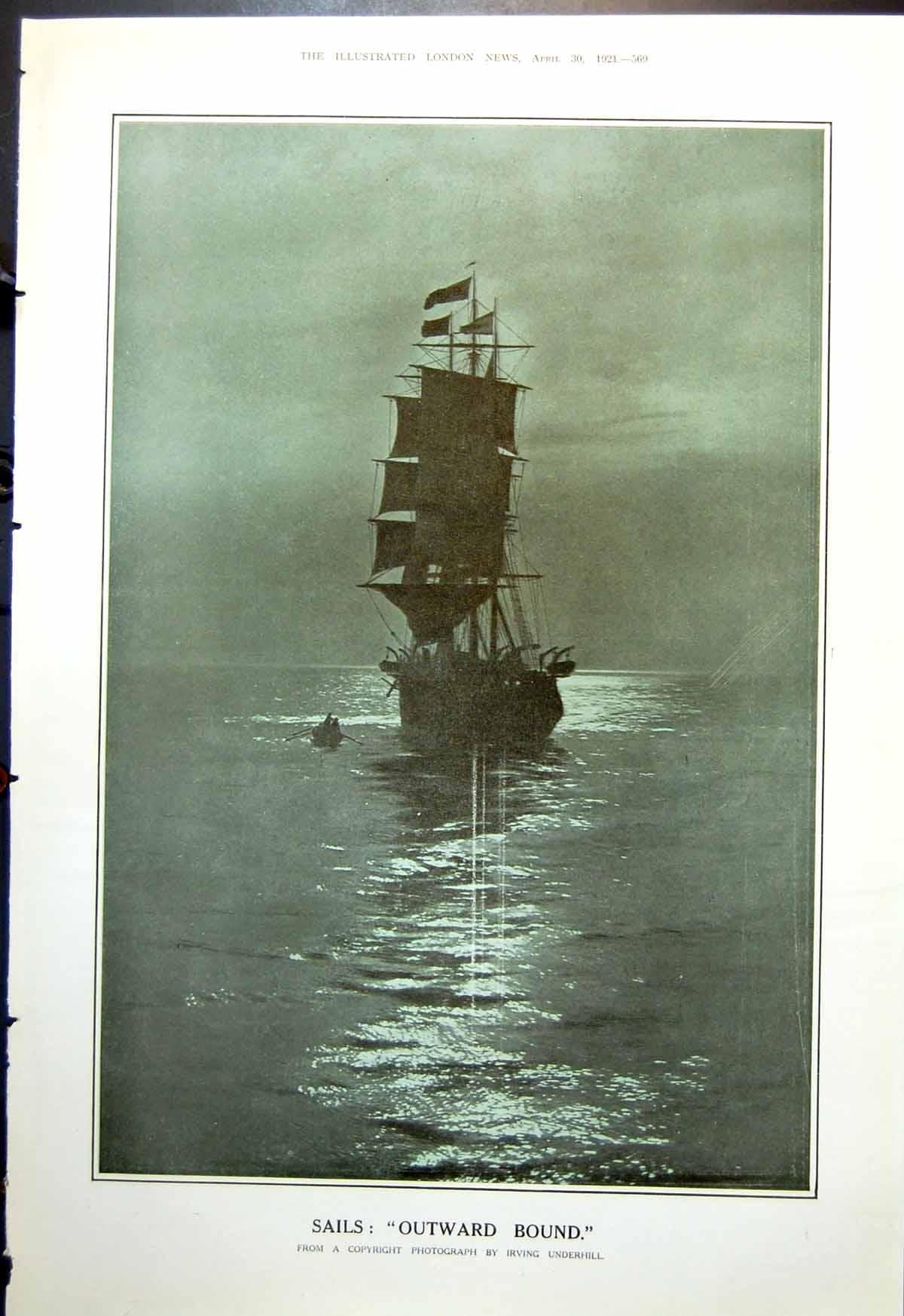 Antique Print Sails Outward Bound Irving Underhill Steam Pennsylvania 1921