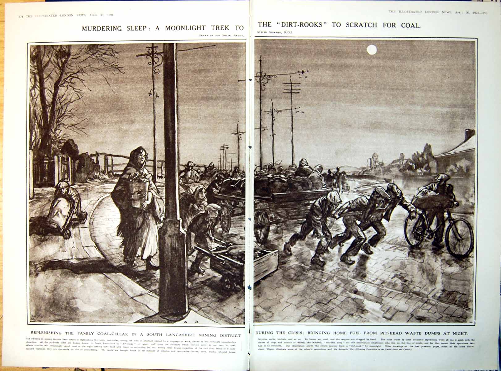 Antique Print Damaged Waste Heaps Dirt-Rooks Coal-Gathering In Crisis 1921