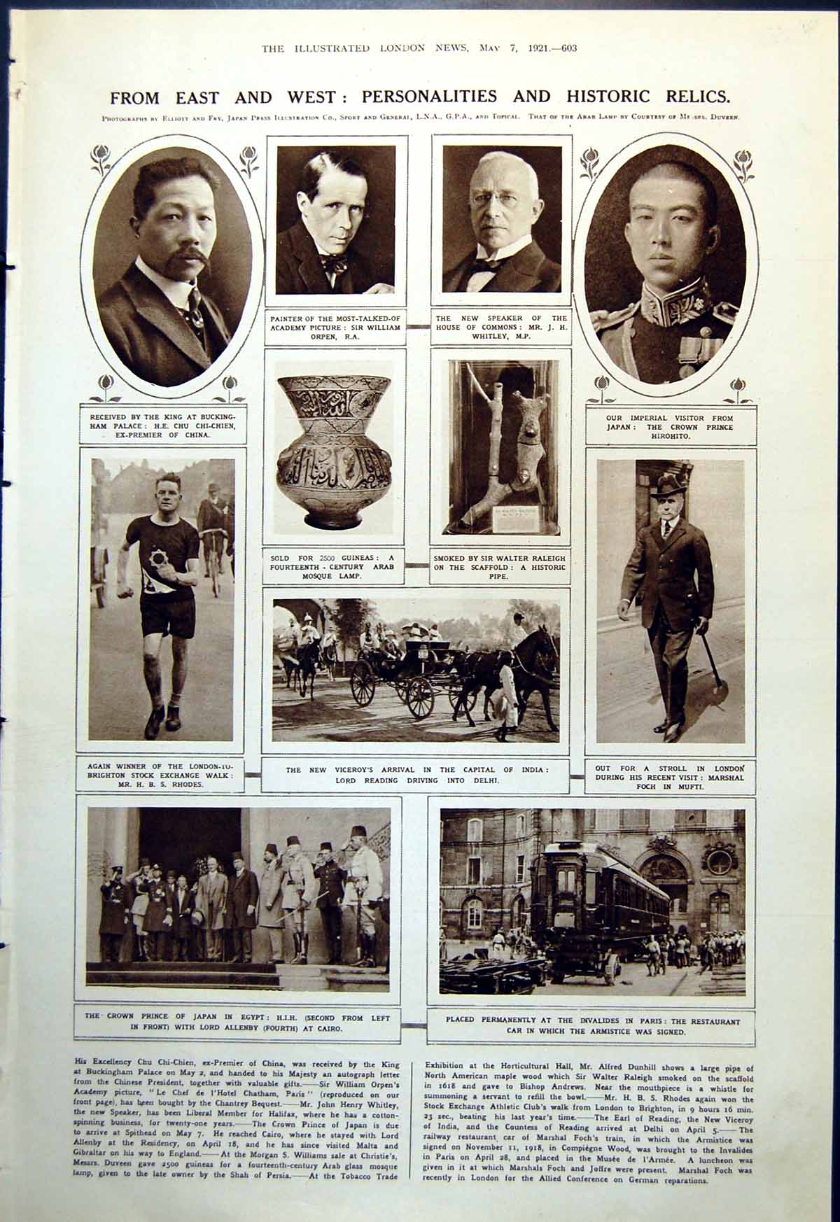 Old Hbs Rhodes Marshal Foch Crown Prince Japan Mmle Mistinguett 1921 20th