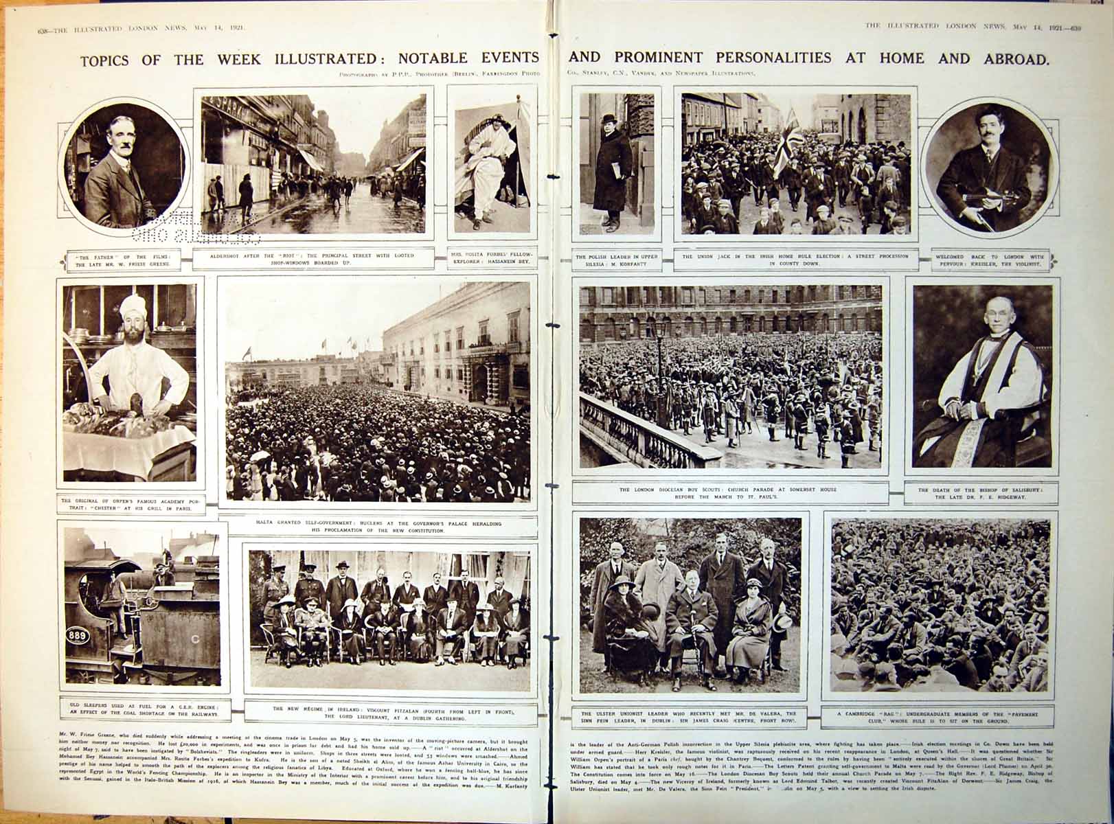 Antique Old Print Damaged Aldershot After Riot New Regime Ireland Malta 1921