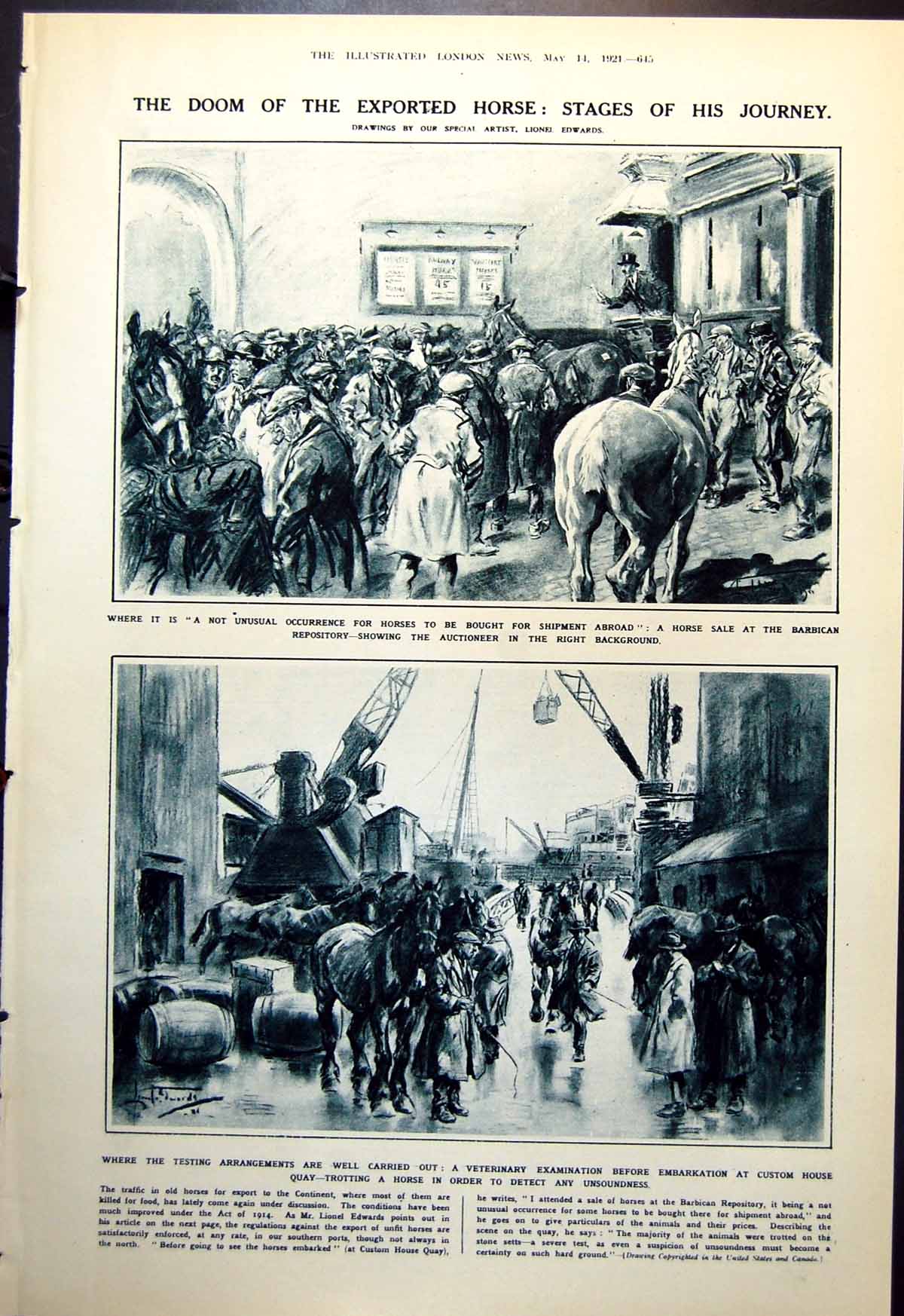 Antique Old Print Horse Sale Barbican Repository For Continent Cart Van 1921