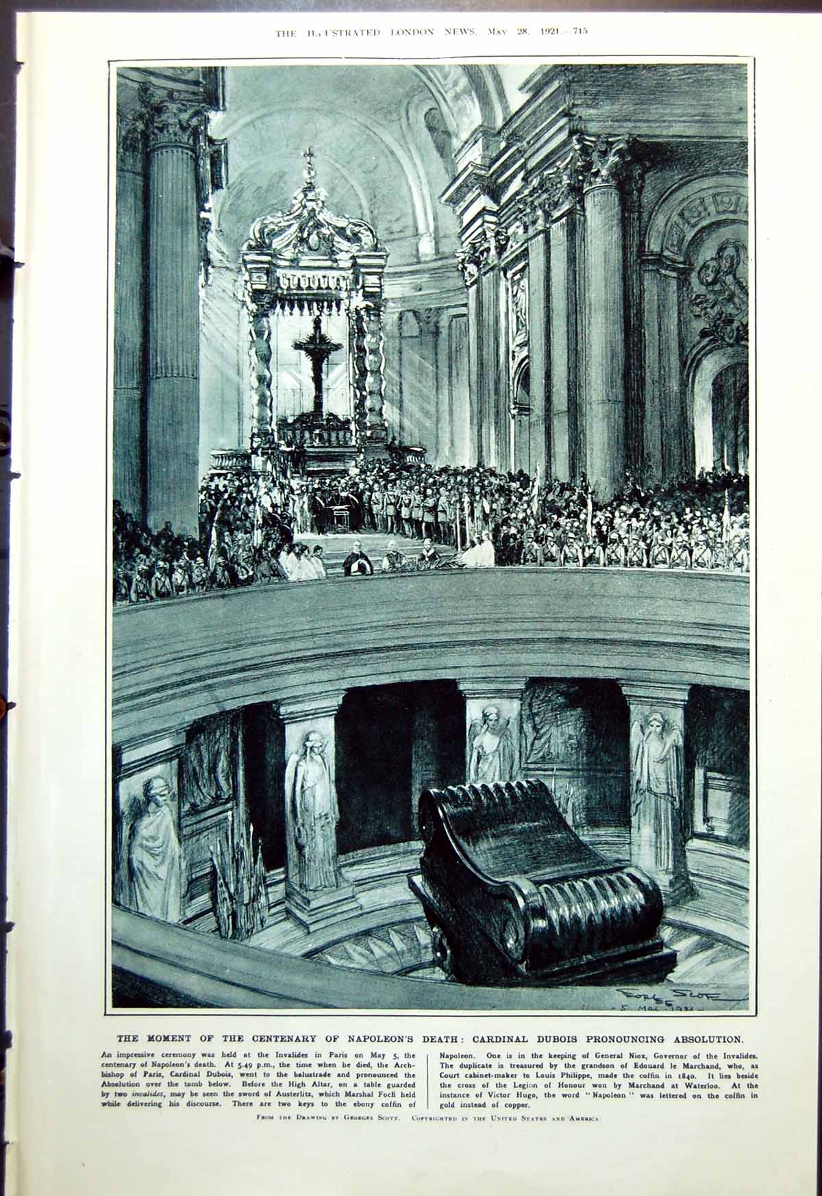 Antique Print Centenary Napoleons Death Absolution Church St Severin 1921 20th