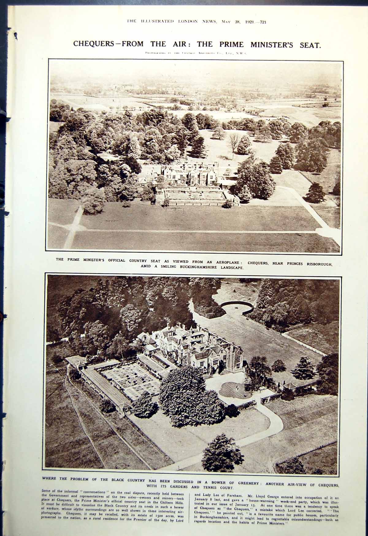 Antique Old Print Chequers From Air Rosita Forbes Desert Water Sheikh 1921