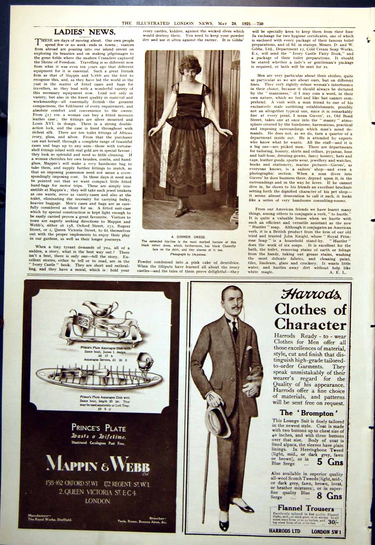 Antique Print Ladies News Dinner Dress Extended Hipline Chantilly Lace 1921