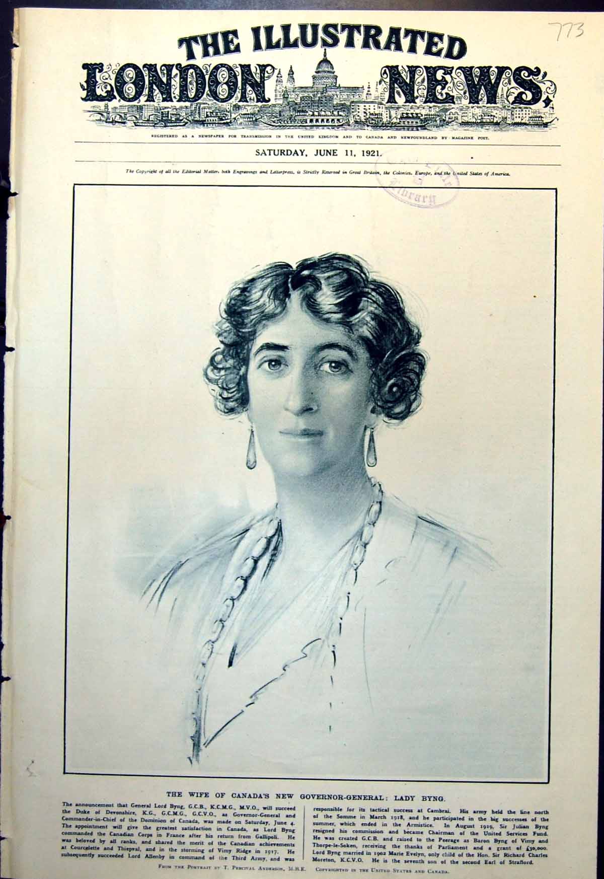 Old Print Lady Byng Canada Premier Ulster'S First Ministry J Craig 1921 20th