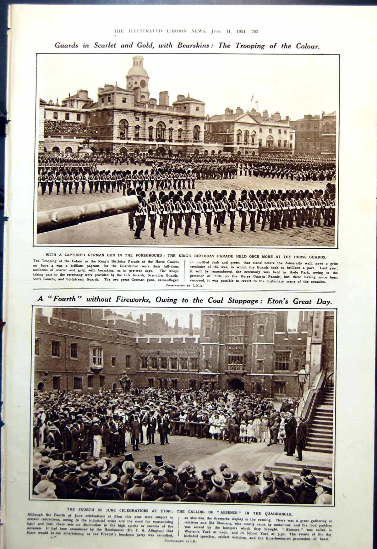 Antique Print Trooping Colour Fourth June Eton Figures Beggars Opera 1921 20th