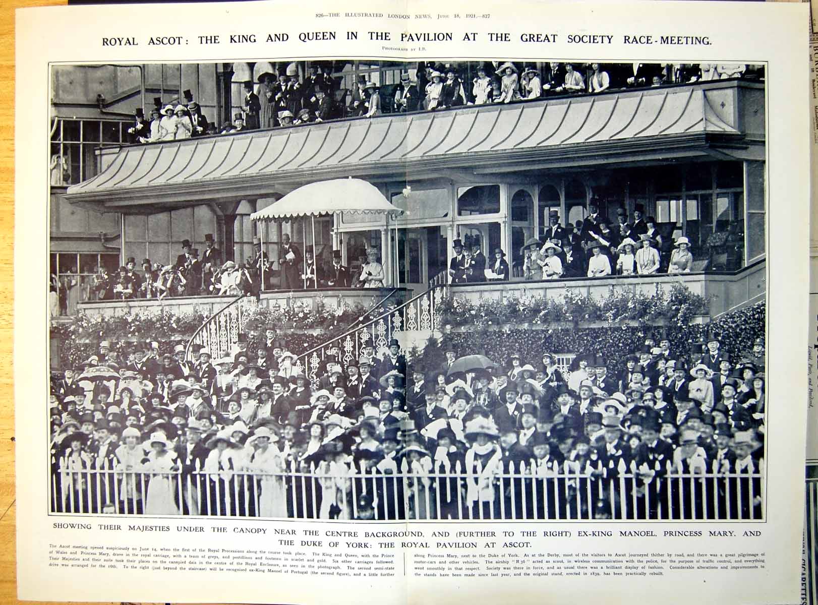 Old Royal Ascot King Queen In Pavilion Under Canopy Above Crowds 1921 20th