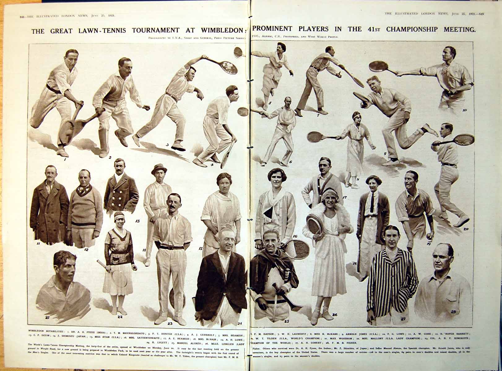 Old Print Damaged Wimbledon Players 41St Championship Gents Ladies 1921